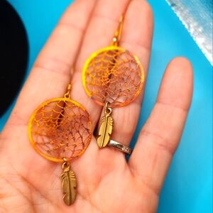 💥 3/$20 The Indian Dream Catcher Hook Earrings with Dangle Feather!